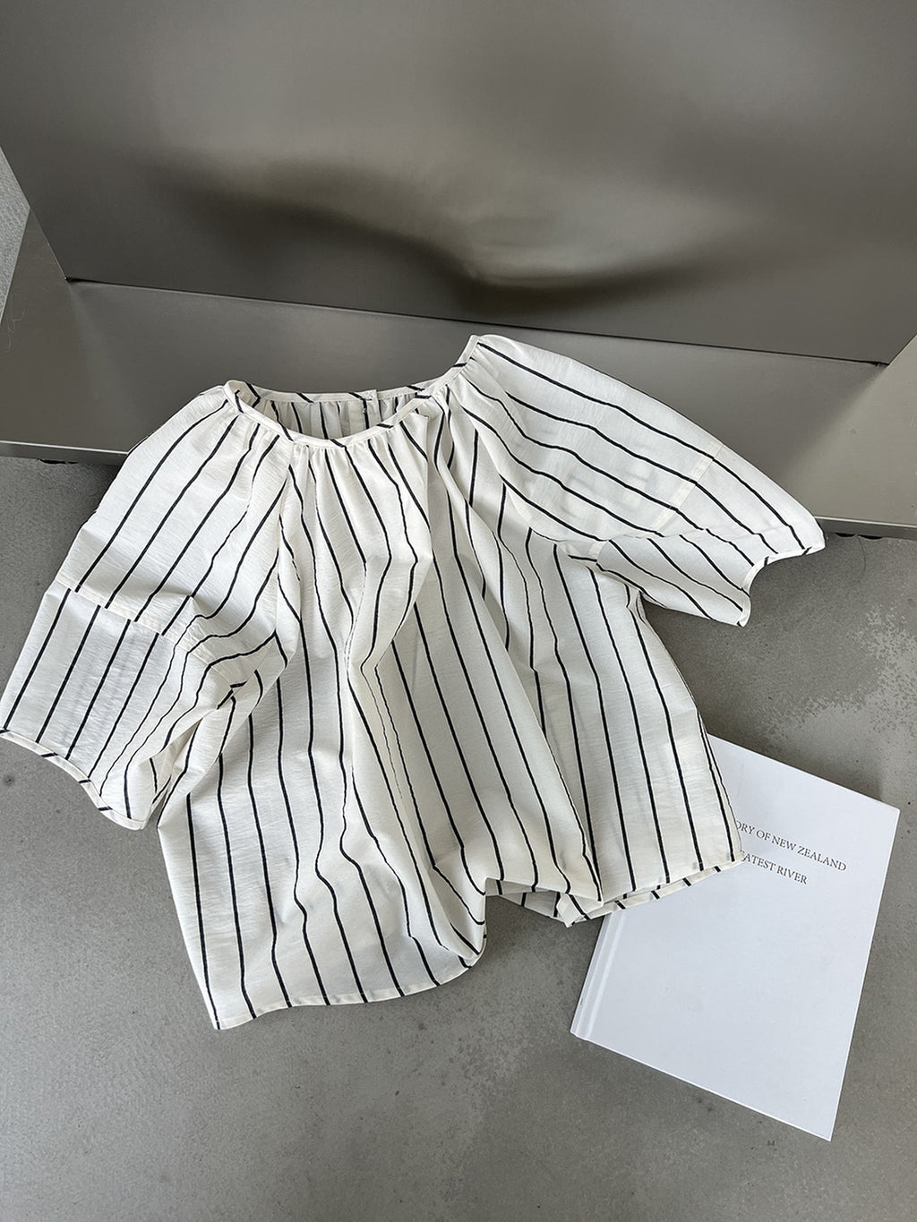 Gathered Neck Striped Fluid Blouse — BL1147