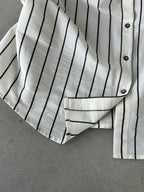 Gathered Neck Striped Fluid Blouse — BL1147