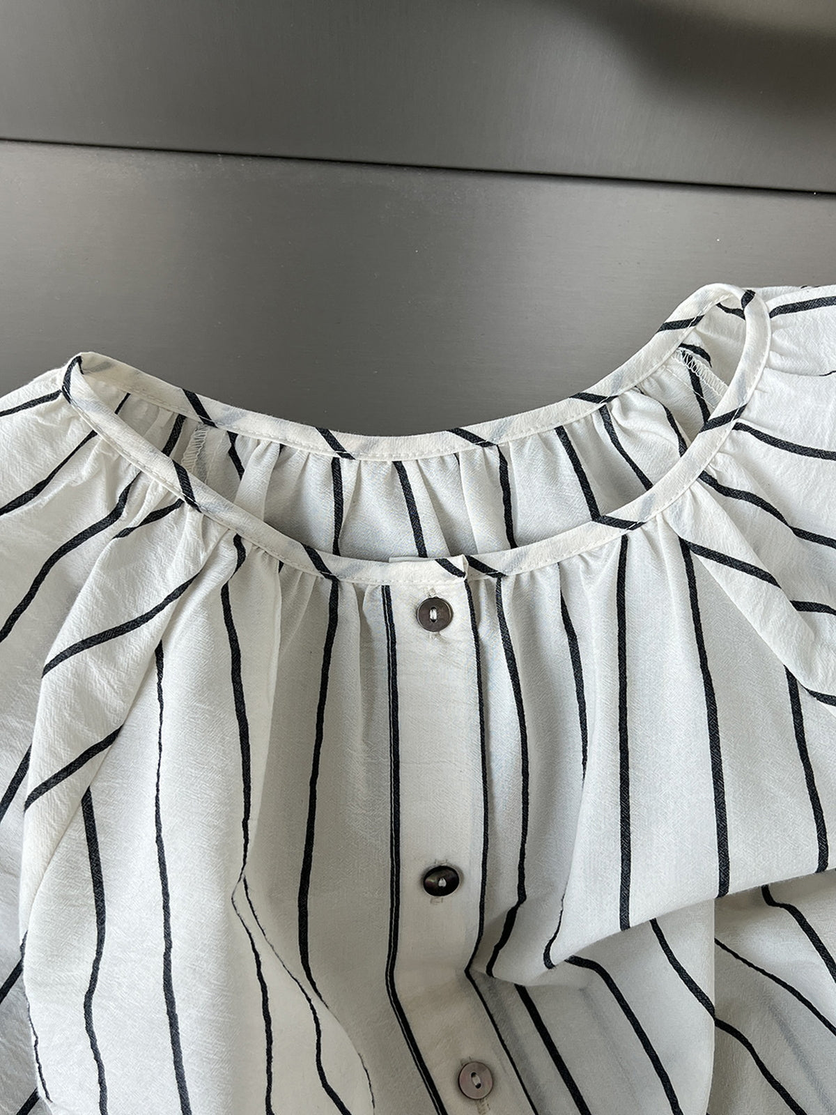 Gathered Neck Striped Fluid Blouse — BL1147
